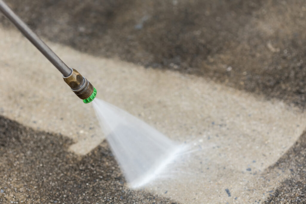 Close,Up,Outdoor,Floor,Cleaning,With,High,Pressure,Water,Jet